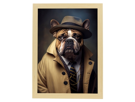 NACNIC Lámina Bulldog 2 Energético En Estilo Fotografía A Todo Color. Divertidas Ilustraciones Realistas De Animales Con Ropa Humana A4 Marco Mader...