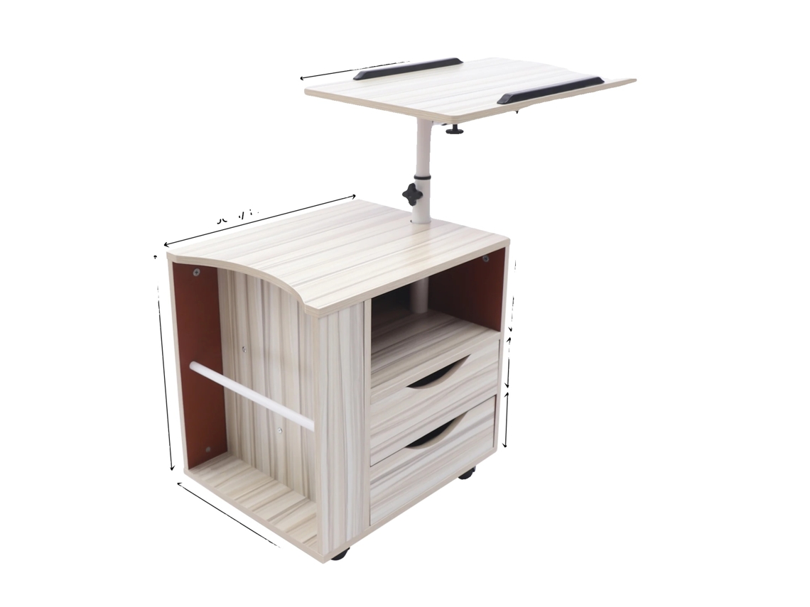 Mesita de noche giratoria, diseño móvil, madera de arce blanco.