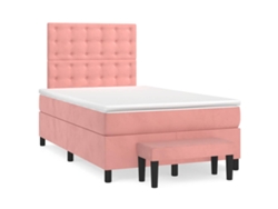 Cama Box Spring Con Colchón Terciopelo Rosa 120x190 Cm