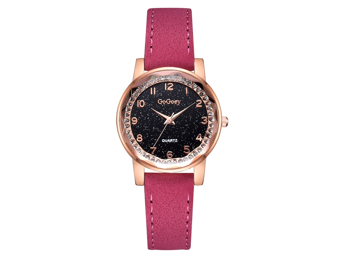 Reloj De Pulsera De Cuarzo Sencillo Para Mujer, Fabricado En Aleación Y Poliuretano, Con Detalles En Rosa Y Rojo.