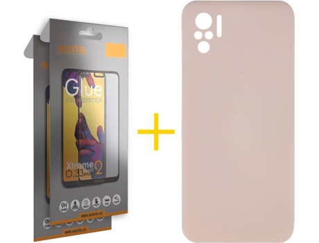 Kit Funda + 2 Protectores de Pantalla Xiaomi Redmi Note 10 4G / 10S ACCETEL Liso Rosa
