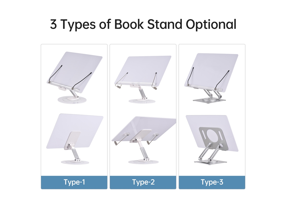 Soporte Para Libros De Escritorio Ajustable Con Clips Y Base Giratoria 360°