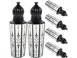 Conjunto De 6 Frascos De Vidro Pretos Recarregáveis Com Bocal Para Óleos