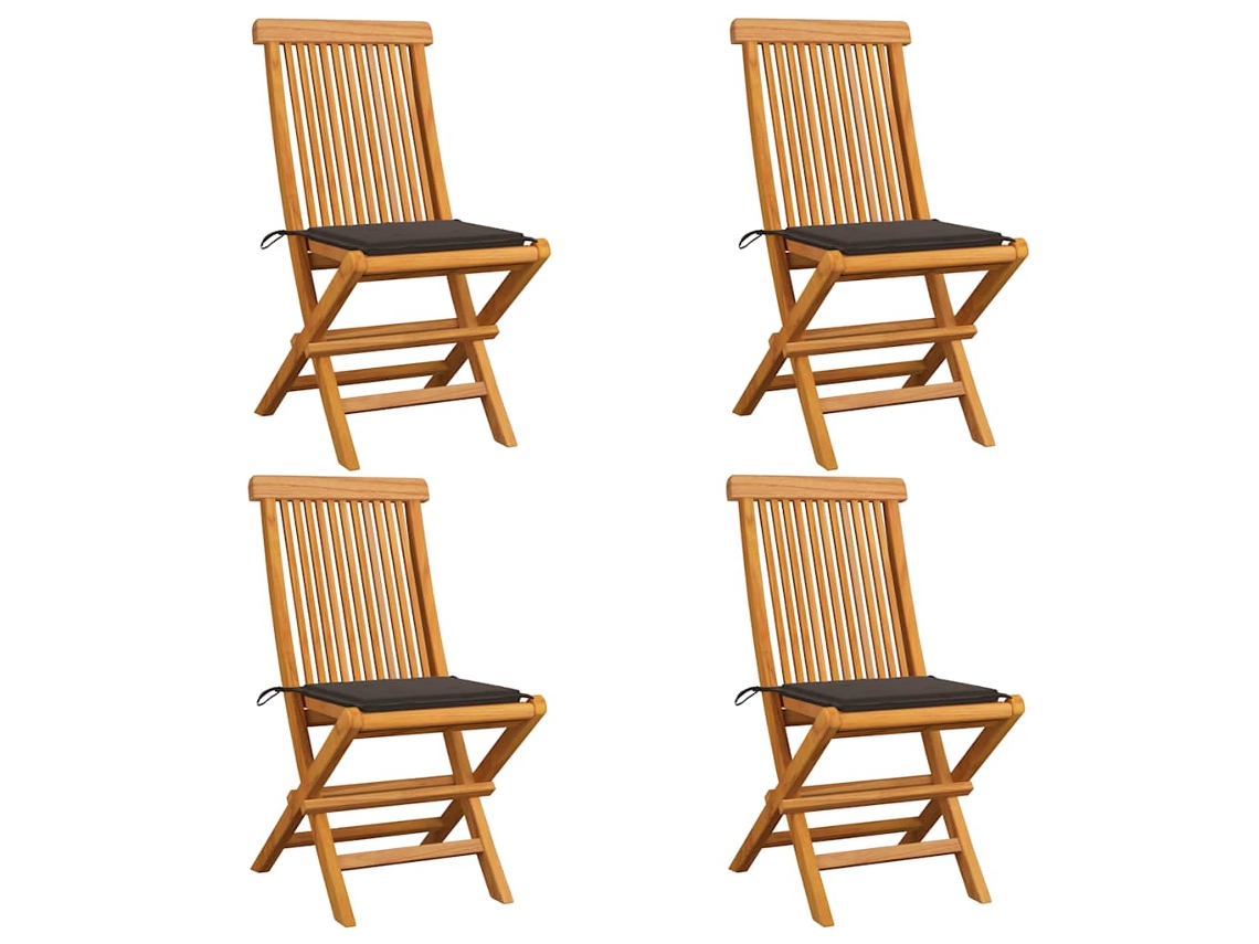 Sillas de jardín con cojines grises Acast. 4 piezas de teca maciza Dkd Home Decor.
