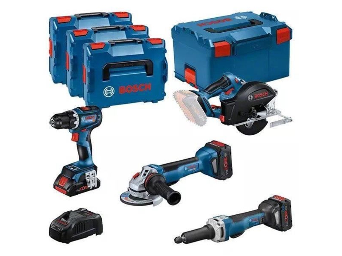 Kit de 4 herramientas BOSCH Gsr/Gws/Gkm/Ggs: 1 Procore 18 V 4,0 Ah y 2 Procore 18 V 5,5 Ah (0615990N3A)