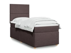 Cama Box Spring Con Colchón Tela Marrón Oscuro 100x200 Cm