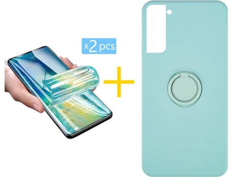 Carcasa + 2 Protectores de Pantalla para Samsung Galaxy S21 5G ACCETEL Verde Agua