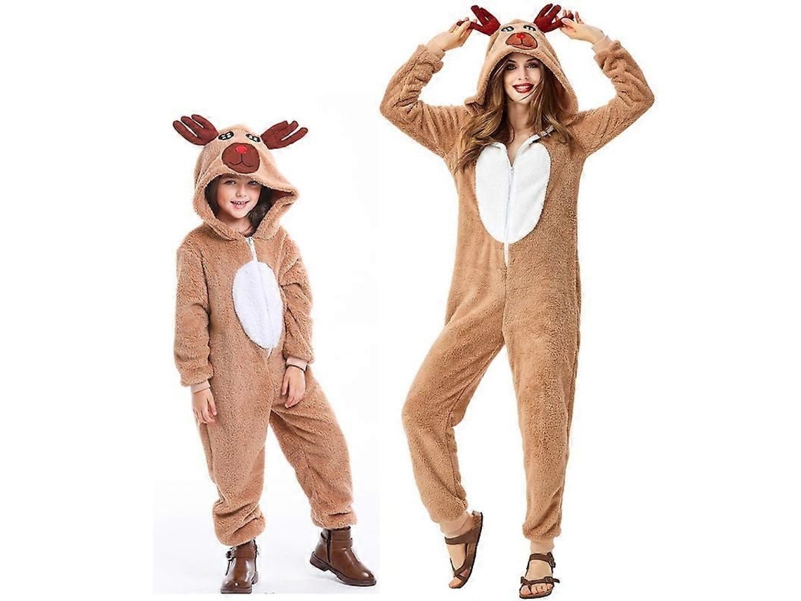 Pijama Enterizo Con Capucha De Alce Para Adultos Y Niños.