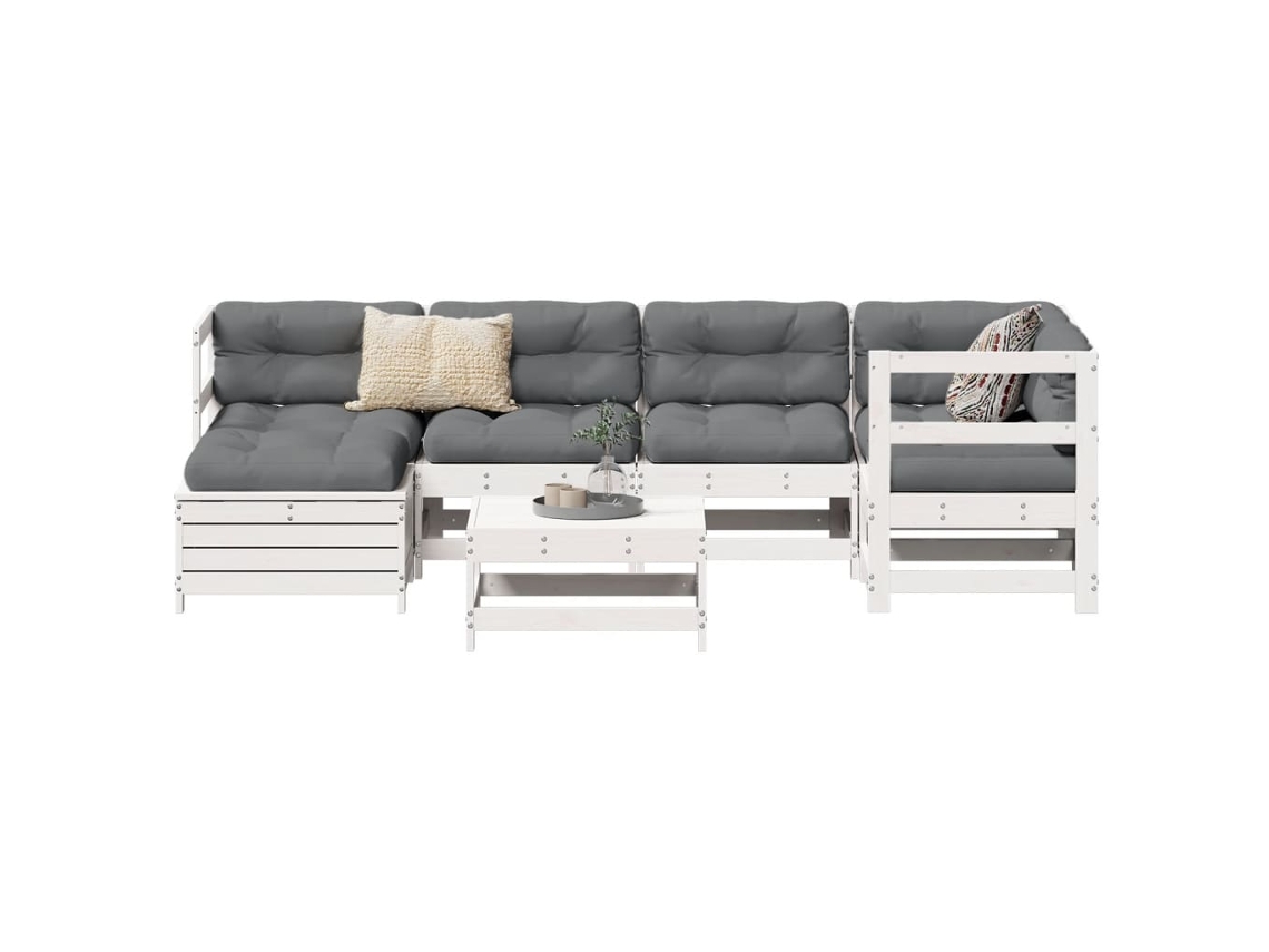 7 Piezas Conjunto De Sofás Para Jardim Pinho Maciço Branco Dkd Home Decor