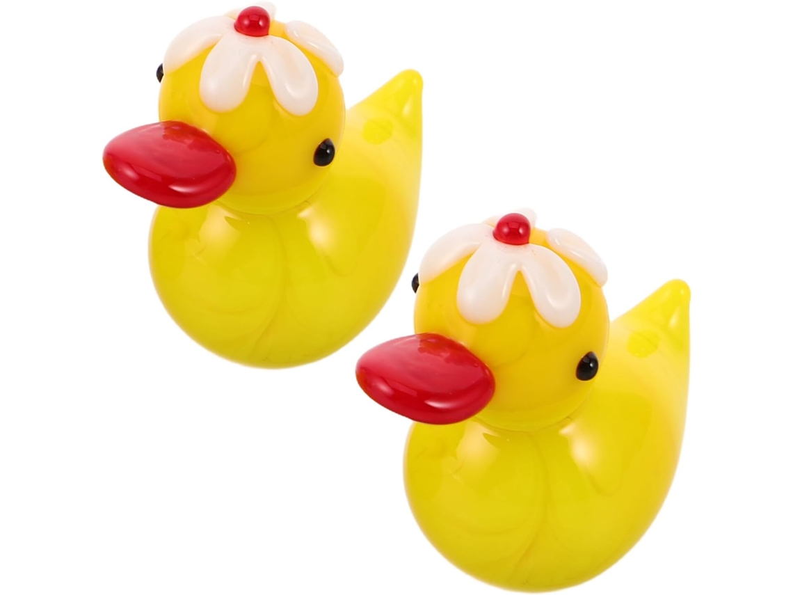 Juego 2 Figuras Miniatura Patos Vidrio Soplado Amarillo Decoración Hogar Terrarios Lindo Adorno Colección