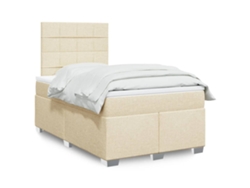 Cama Box Spring Con Colchón Tela Color Crema 120x190 Cm