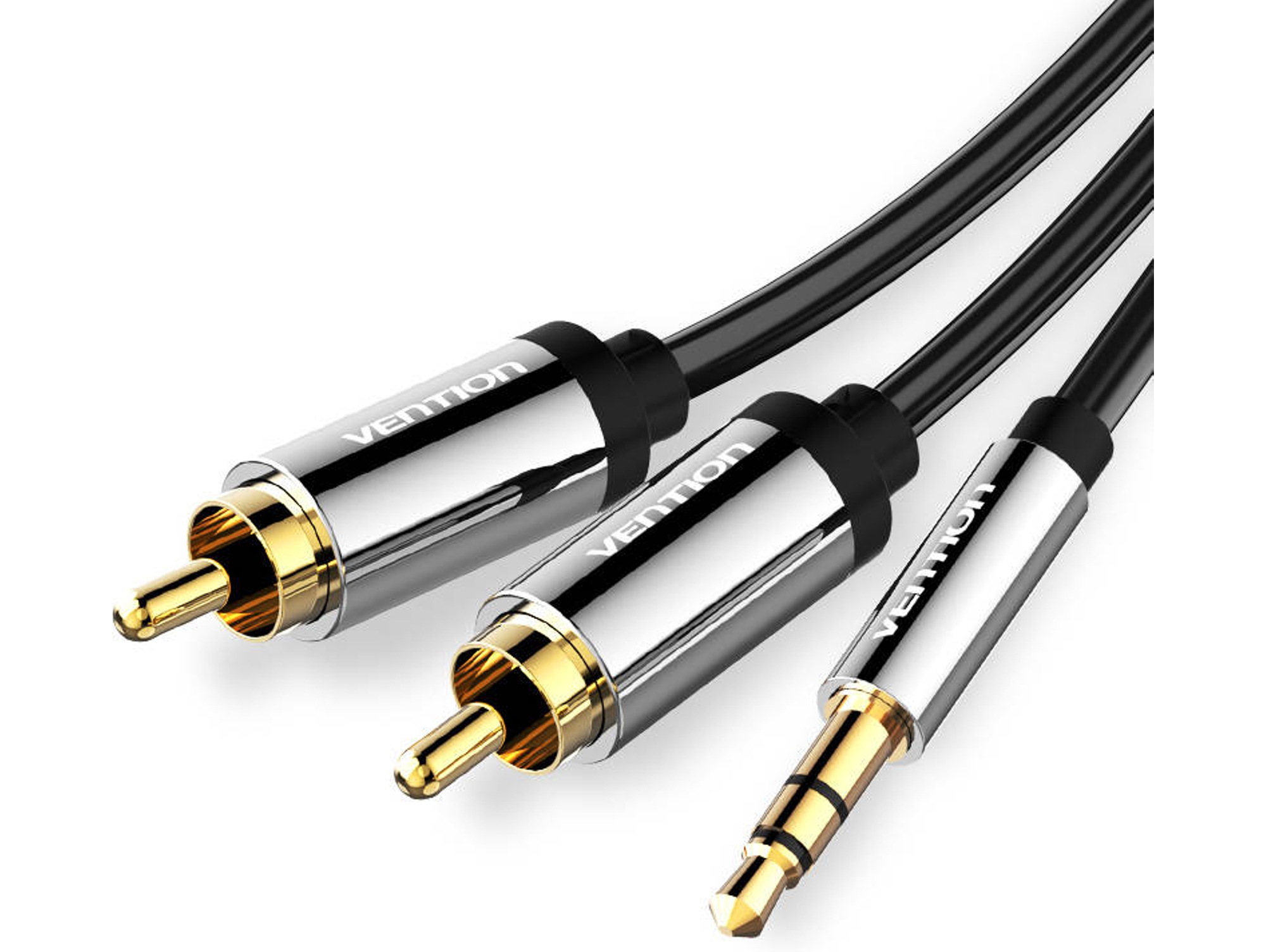 Cable de audio VENTION Jack 3.5mm Macho Stéreo para 2 RCA Macho de 5 m - negro Metalizado