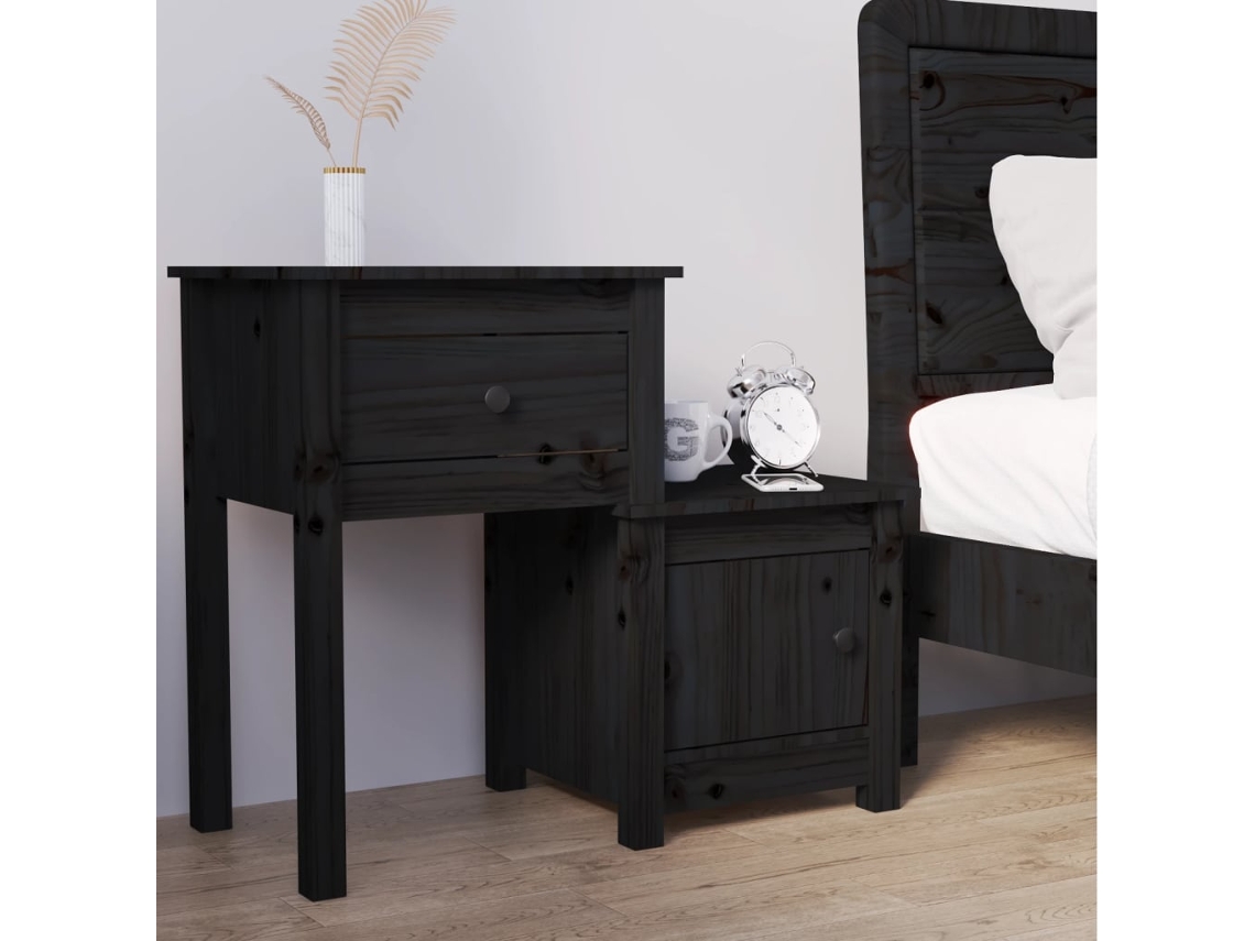 Mesa de Cabeceira LOVELY HOME Mesinha 79,5X38X65,5 Cm Madeira Pinho Maciça Preto
