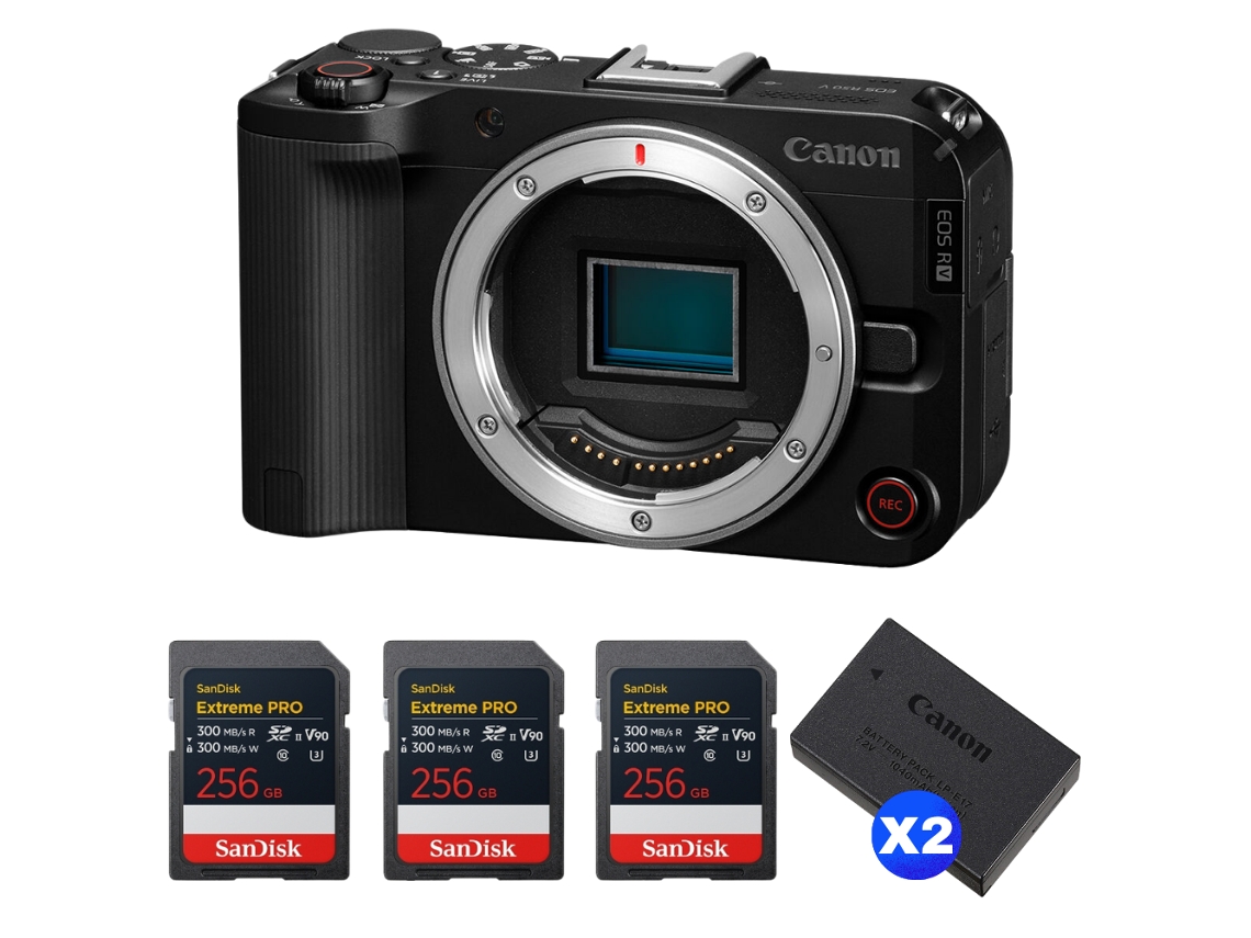Canon Eos R50 V + 3 Sandisk 256gb Extreme Pro Uhs-ii Sdxc + 2 Canon Lp-e17 + Ebook “20 Consejos Para Fotos Que Impactan”