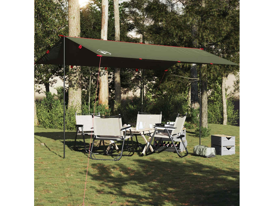 Lona de camping impermeable de 506x306 cm, color verde oliva.