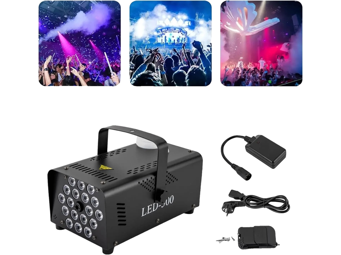 Máquina de humo OEM con efecto de luz RGB, diseño portátil, color negro