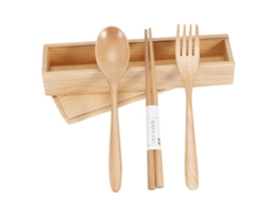 Juego de cubiertos de madera portátiles, tenedor y cuchara, para viajes y hogar.
