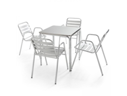 Mesa de Jardín Cuadrada 70x70 cm en Aluminio y 4 Sillas con Brazos Apilables