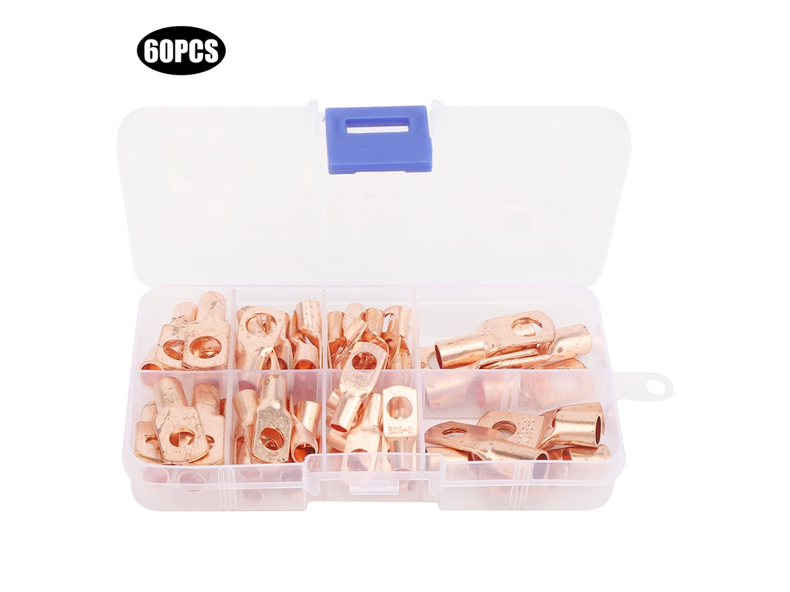 Kit De 60 Anillos Conectores De Cable De Soldadura De Cobre Con Estuche De Almacenamiento Para Herramientas Industriales.