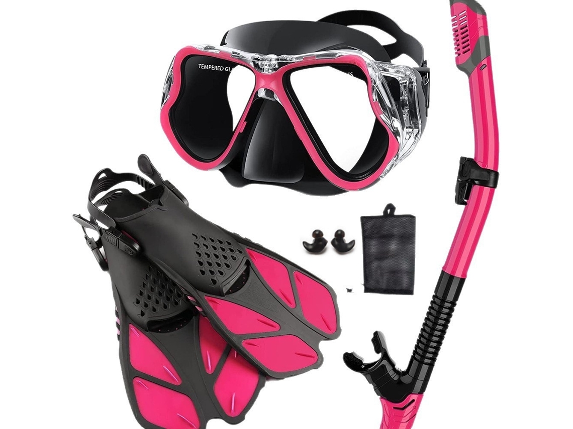 Máscara De Buceo Para Deportes Al Aire Libre (paquete De 3), Esnórquel Y Aletas Ajustables, Color Rosa Y Negro, Talla M (38-41)