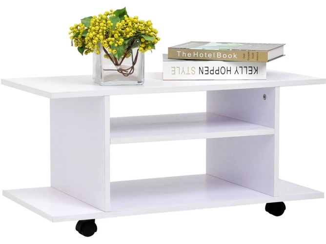 Homcom Mueble Para mesa tv con estantes y ruedas bloqueo superficie de melamina 80x40x40 cm blanco multifunciones 020609 80 40