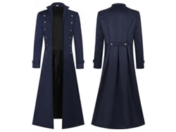 Abrigo Largo Gótico De Vampiro Para Hombre Traje De Cosplay Steampunk Con Chaqueta De Cola Azul Marino 4xl
