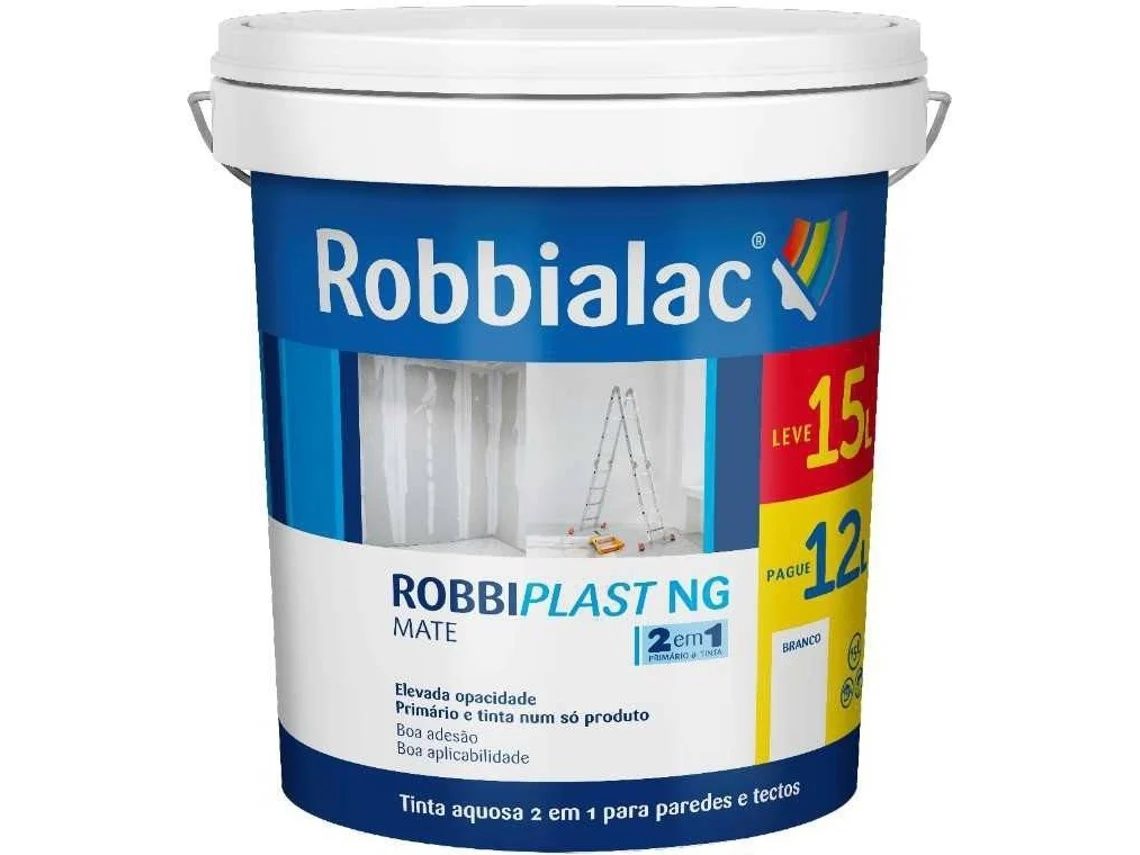 Pintura Acuosa Mate ROBBIALAC Robbiplast NG 2 en 1 (Blanco - 15 L)