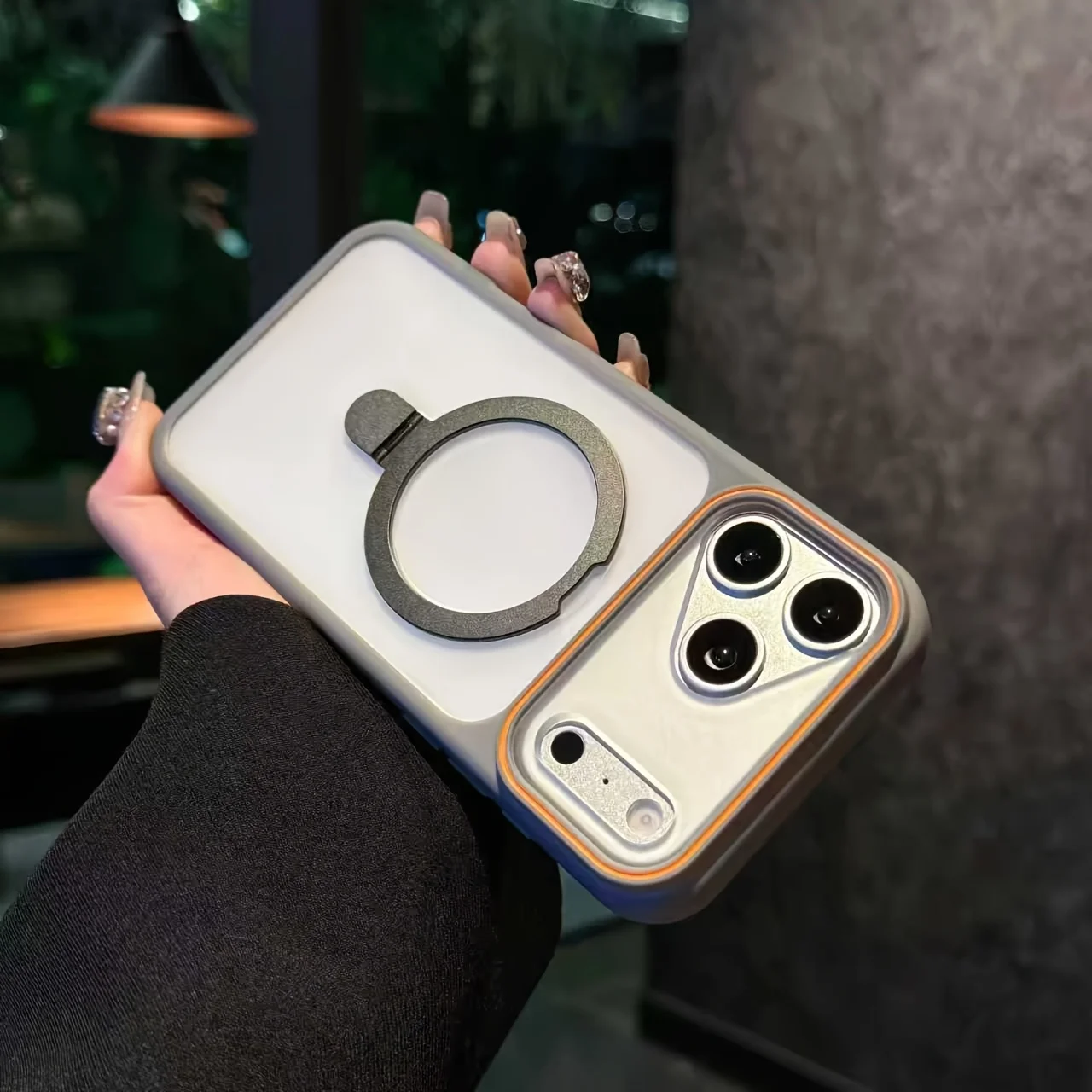 (gris Para Iphone 12 Pro) Funda Magsafe Con Soporte Magnético Semitransparente