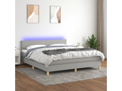 Cama Box Spring Con Colchón Tela Y Led Gris Claro 160x200 Cm