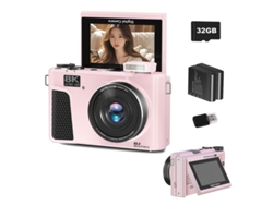 Cámara Digital Wd3 Szsmart 8k 88mp Autofocus Vlogging Con Wifi, Pantalla Flip 180° 3" Y Zoom 18x Para Youtube – 32gb + 2 Baterías - Rosa