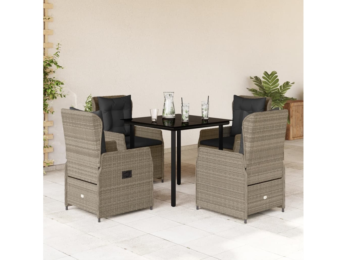 Juego de comedor de jardín de 5 piezas DKD Home Decor con cojines gris claro