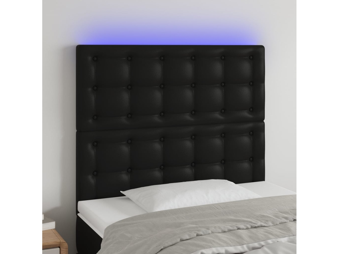 Cabecero con luces LED cuero sintético negro 90x5x118/128 cm