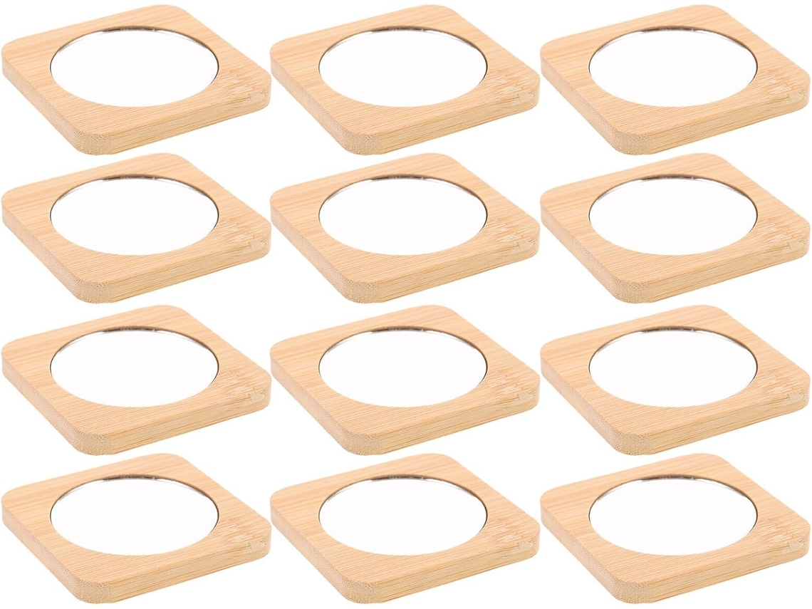 12pièces Miroir De Poche Bois Naturel De Maquillage Portátil Compacto Décoratif Para Viajes Y Re...