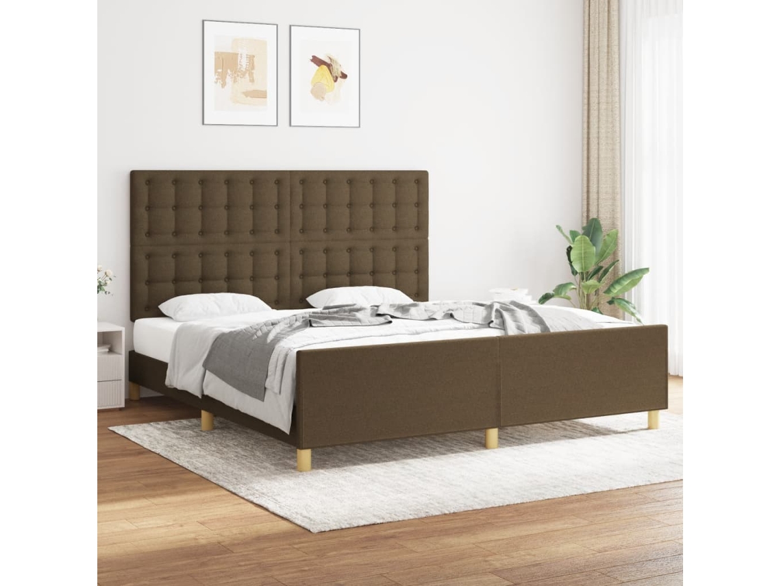 Estructura De Cama Con Cabecero De Tela Marrón 180x200 Cm