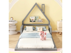 Cama Con Forma De Casa De 90x200 Cm, De Madera De Pino Gris.