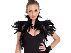 Mantilla gótica negra con plumas de gallo para un disfraz de Maléfica de Halloween, ajustable.