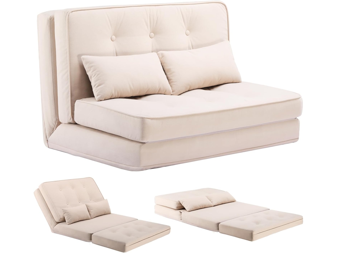 Sofa Cama COMHOMA 2 Plazas Cama Plegable Sofas de Salon con Almohada, Respaldo Ajustable en 5 Niveles Sofá Cama Plegable de Tela para Salón Beige