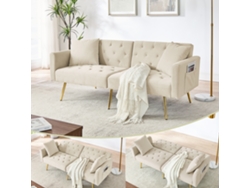 Sofá De Terciopelo De 2 Plazas Con 3 Posiciones De Cojín, Color Beige.