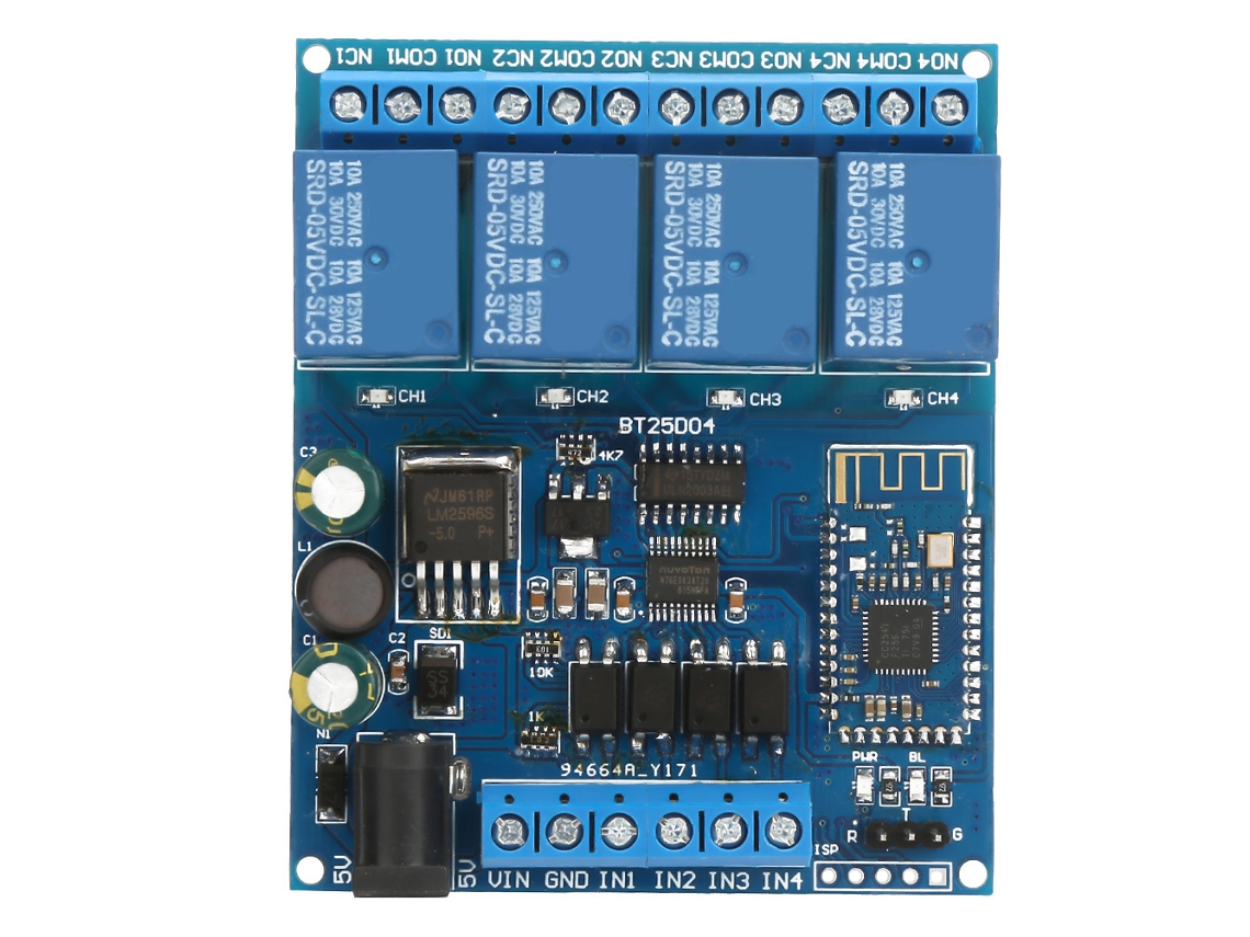 Módulo De Relé Bluetooth Inalámbrico De 4 Canales Compatible Con Teléfonos Para Control Múltiple