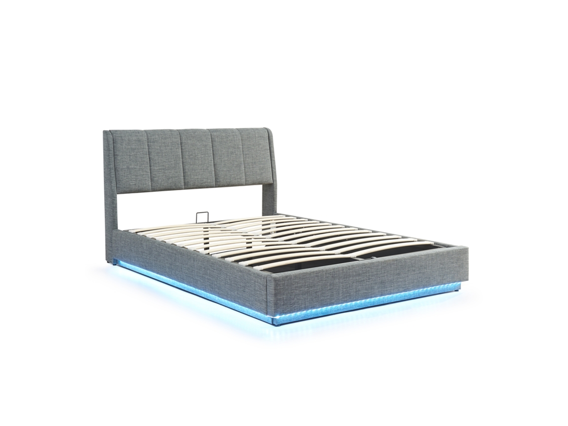Cama Tapizado Led Tröstiar Con Somier Abatible 140x200cm - Antracita [EN.CASA]