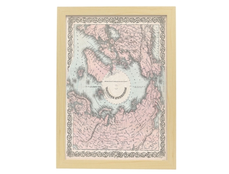 NACNIC Pósters Geográficos En Vintage Mapa Del Círculo Ártico De 1872 Ilustraciones De Antiguos Mapamundis En Tonos Sepia Tamaño A4 Con Marco Blanc...