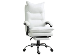 Silla de oficina reclinable con reposapiés, giratoria, ajustable, blanca, sin marca.