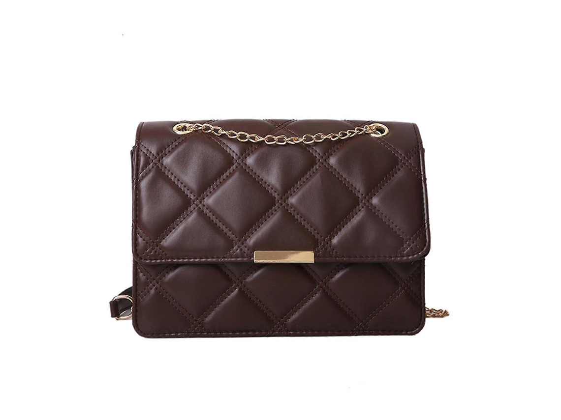 Bolso bandolera cuadrado de piel, bolso de hombro con cadena, bolso bandolera con solapa, marrón Lalamoli