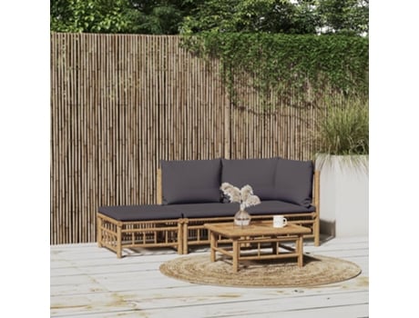 Conjunto 3 de muebles de jardín VIDAXL bambú con cojines gris oscuro