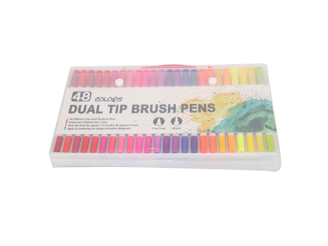 Conjunto de 48 Canetas de Pincel de Ponta Dupla Multicolor para Pintura e Desenho Aquarela