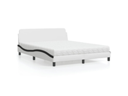 Cama Con Colchón Cuero Sintético Blanco Y Negro 160x200 Cm