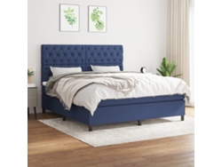 Cama Box Spring Con Colchón Tela Azul 160x200 Cm