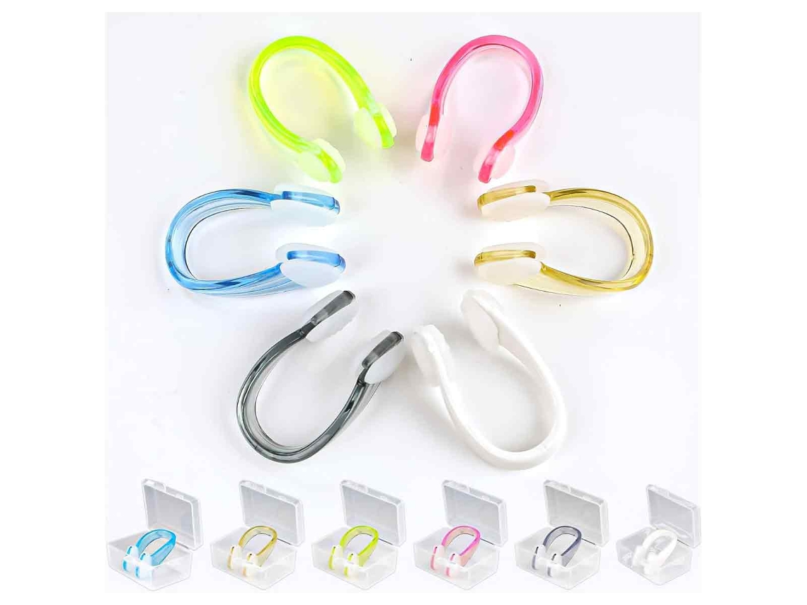 Paquete de 6 pinzas nasales de silicona para natación con caja de almacenamiento para niños y adultos (negro, blanco, rosa, azul, dorado y verde)