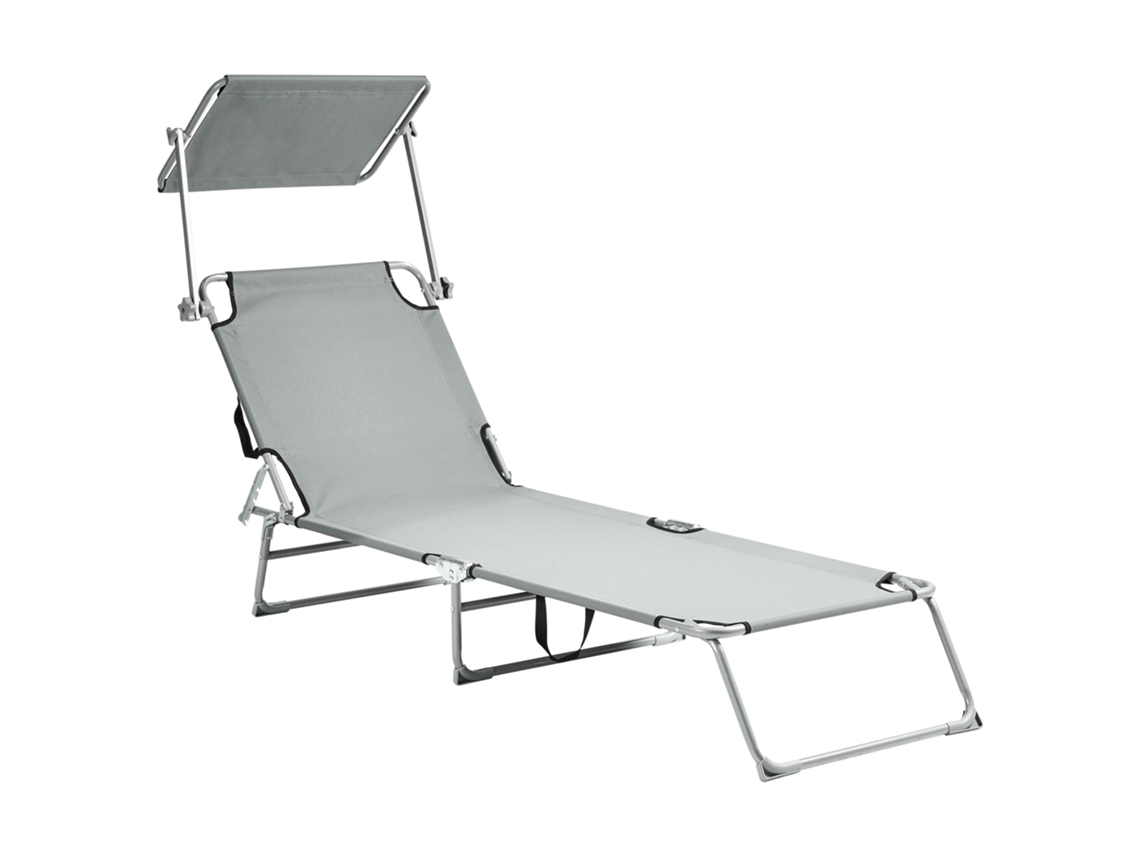 Tumbo plegable con respaldo ajustable y toldo Beliani Foligno de acero gris 58x201x80