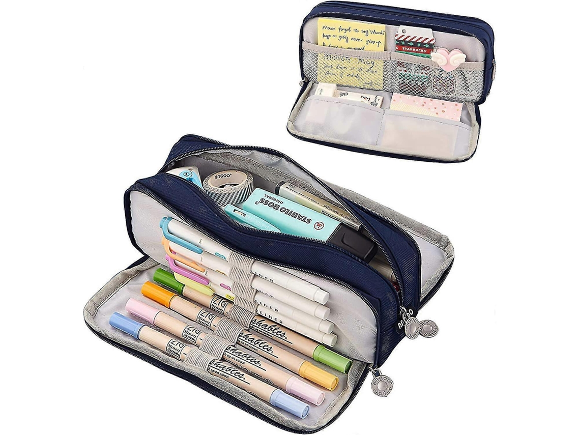 Estuche Para Lápices De Gran Capacidad Con 3 Compartimentos Para Niñas, Niños Y Adolescentes, Color Negro SIURN